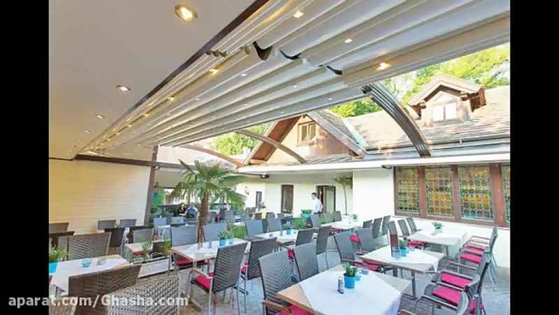 سقف برقی کافه رستوران-جدیدترین سقف رستوران-بهترین سایبان متحرک روف گاردن