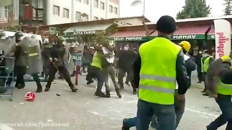 برخورد شدید پلیس با معدن کاران معترض در ترکیه ویدیو