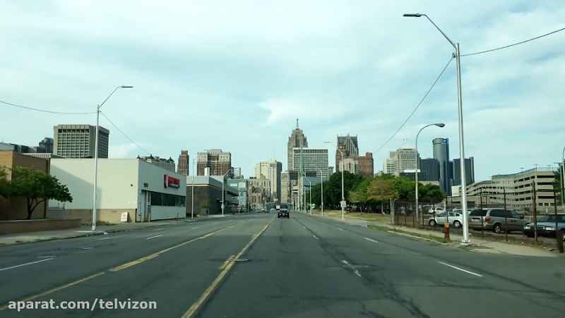 چهل و پنج (45) دقیقه رانندگی در مرکز شهر دترویت آمریکا | (خیابان های جهان 76)